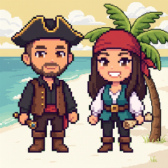 Casal de piratas na praia